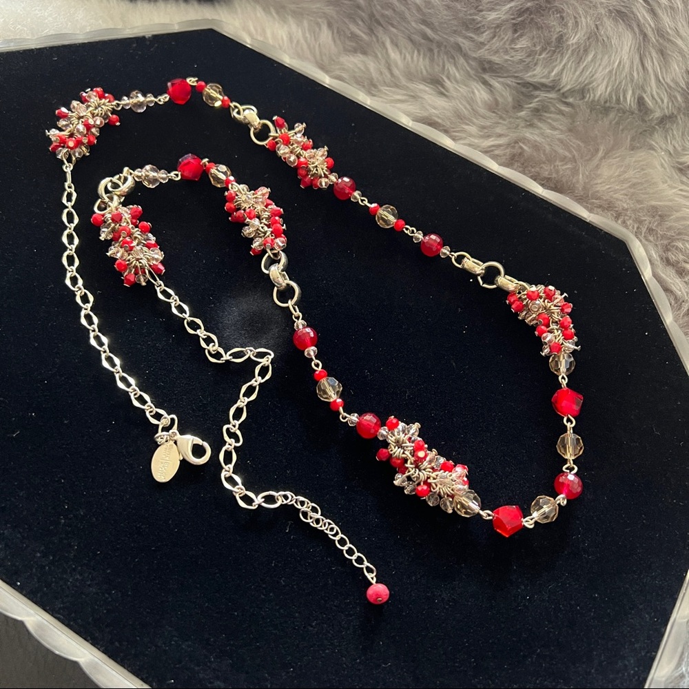 Red Beaded Cluster Necklace - Women Jewelry